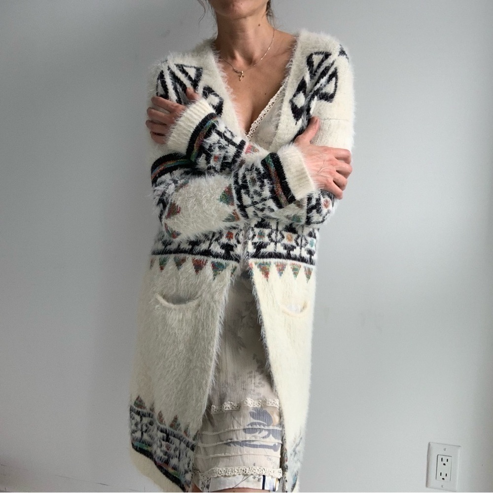 My Michelle Fuzzy Aztec Boho Indie Cardigan Sweater M